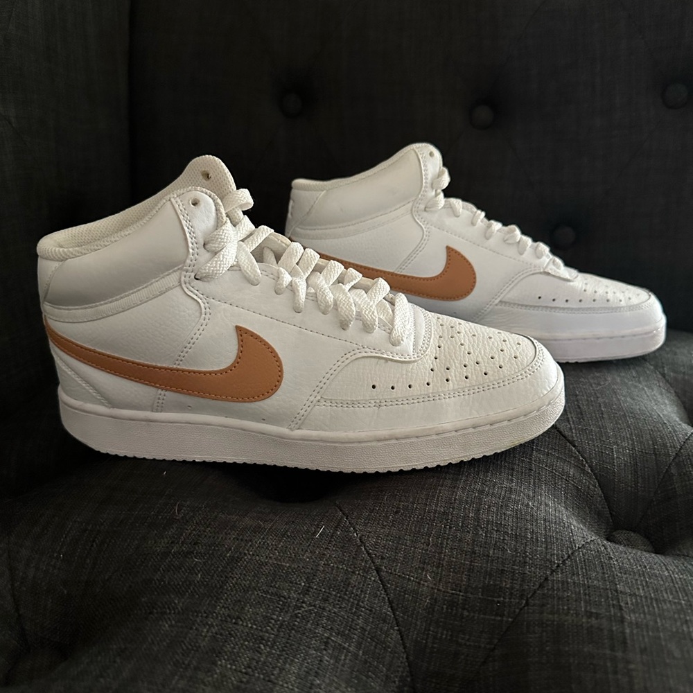 Nike Women’s High-Top Sneakers White with Tan Swoosh